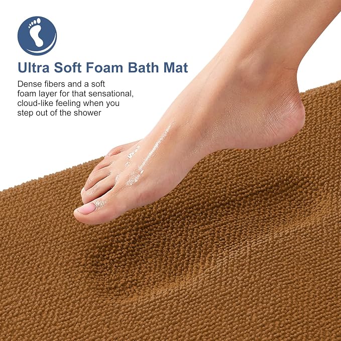 OLANLY Memory Foam Small Bathroom Rugs 24x16, Absorbent Bath Mat, Ochre | Soft Quick Dry Bath Rugs, Non-Slip Carpet, Machine Washable Mat for Bathroom Floor, Tub and Shower, Home Decor Accessories