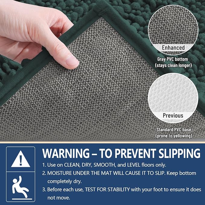 Arotive Bathroom Rugs Mat 40x24, Soft Absorbent Chenille Shaggy Bath Mat | Dark Green, Machine Wash Dry, Bath Rugs for Bathroom Floor, Tub and Shower, Home Decor Accessories