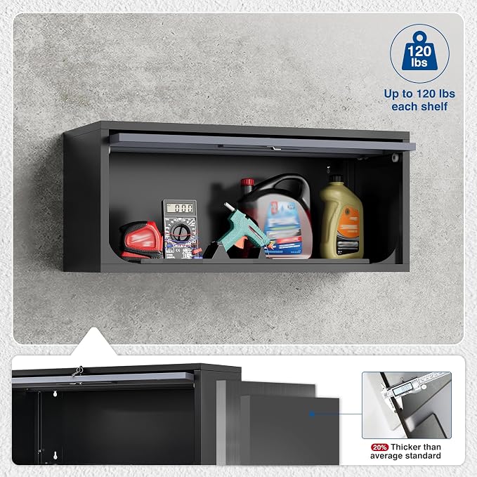 Fesbos Metal Storage Cabinet Black&Gray Wall Cabinets with Locking Door - Wall Mounted Storage Cabinet for Garage Warehouse Home Office - Assembly Required