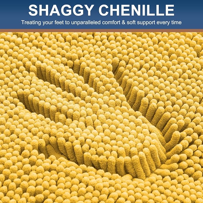 Smiry Bathroom Rugs 47X20, Luxury Chenille Extra Soft Absorbent Bath Mat | Yellow, Machine Washable Non-Slip Plush Bath Mats for Bathroom, Tub, Shower, and Floor, Home Decor