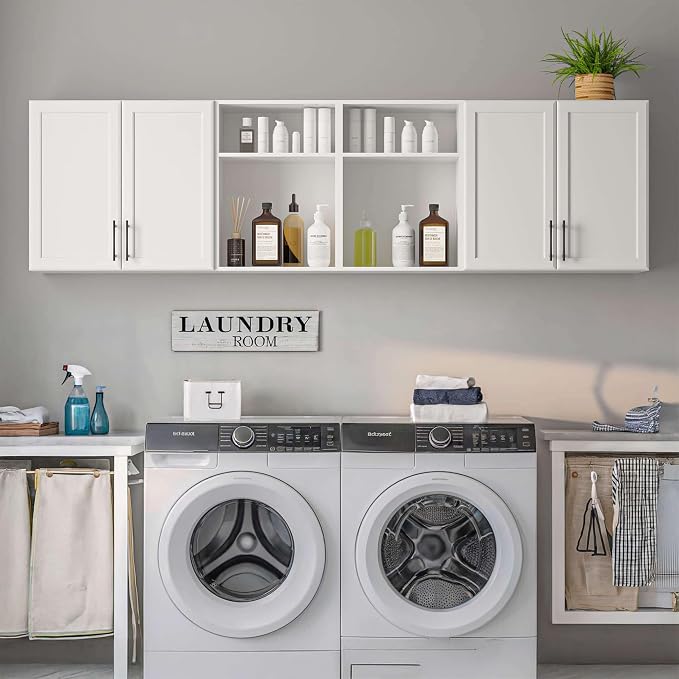 FIMELLO 78.6''W X 11''D X 21.7''H Wall Cabinets for Laundry Room, Wooden Kitchen Cabinet, Floating Wall Cabinets, Hanging Wall Cabinet for Laundry, Kitchen, White