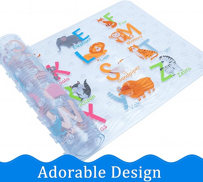 Bath Mats for Tub Kids,Baby Toddler - Large Cartoon Non-Slip Bathroom Bathtub Anti-Slip Shower Mats for Floor 35x15,Machine Washable XL Size Bathroom Mats (Alphabet)