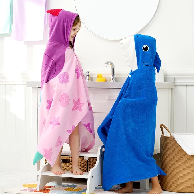 Joiedomi Mermaid Hooded Towel for Kids Soft 100% Cotton Bath Beach Towel 30" x 50" for Kids 3-8 Years Toddler Pool Poncho with Hood Absorbent Swim Wrap for Boys Girls