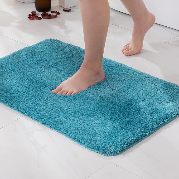 MIULEE Teal Bathroom Rugs Soft Small Microfiber Bath Mat 16x24 Inch | Absorbent, Non Slip, Quick Dry, Fluffy Bath Rugs for Bathroom Floor Tub Showers, Machine Washable