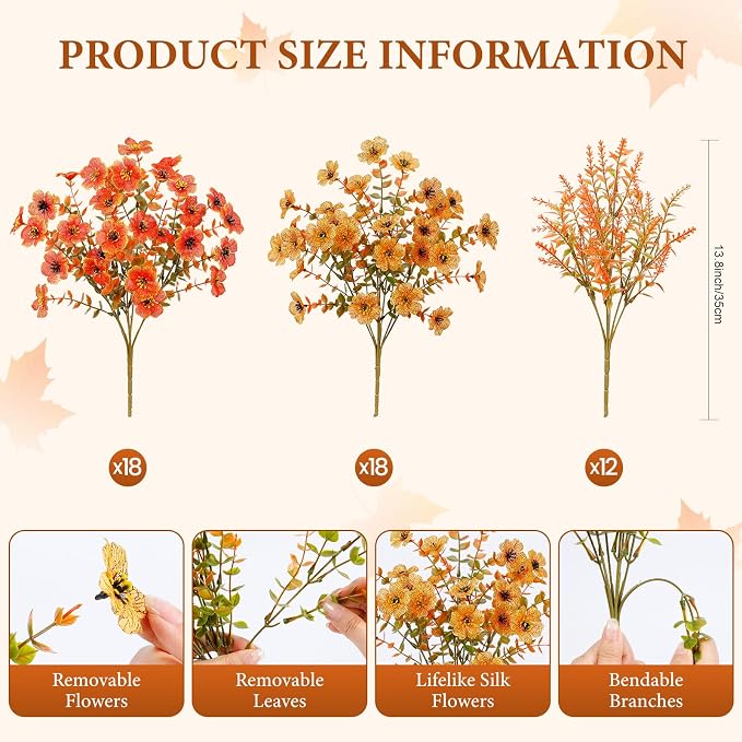 SHareconn 48 Bundles Fake Fall Flowers UV Resistant Outdoor Decor | Artificial Fall Flowers Silk Violet Lavender, Faux Fall Flowers Outside for Patio, Porch, Garden, Yard and Home, 2 Colors