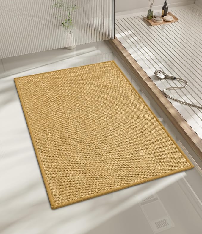 Bathroom Rugs Mat 24x17, Ultra Thin Non Slip Bath Mat Small Quick Dry Absorbent Bath Mat for Bathroom Floor, (Yellow, 24"x17")