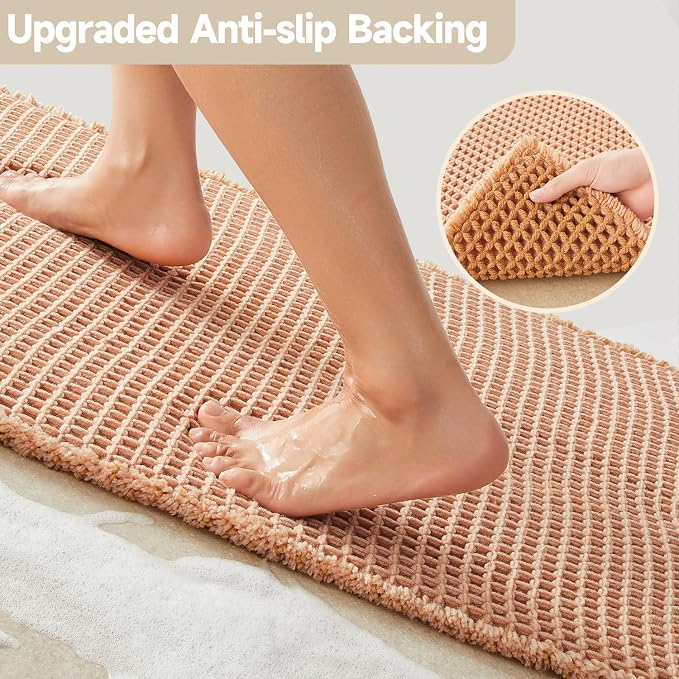 TYUU Waffle Bath Mat, Boho Bathroom Rugs Non Slip Washable Super Absorbent Quick Dry Bath Mat Farmhouse Bathroom Decor, 48"x24" Light Peach