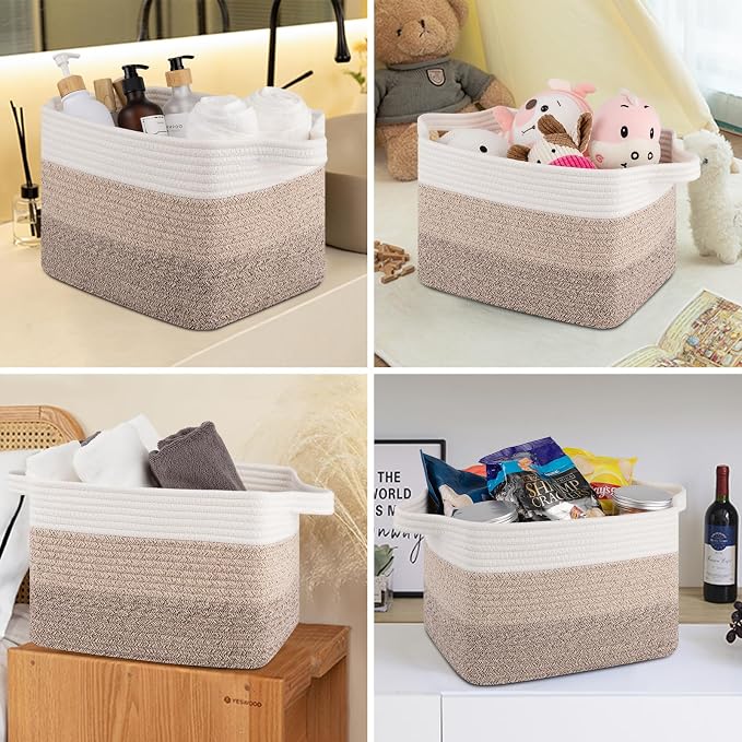 OIASKET Storage Baskets for Organizing, Woven Baskets for Shelves, Rectangle Decorative Organizer for Storage Clothes, Toy, Books, Towels Nursery Bins 3 Pack (Gradient Yellow, 15.75"x11.8"x9.85")