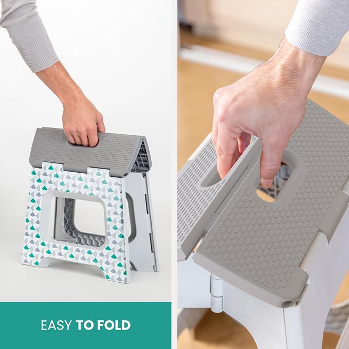 Vigar Compact Folding Step Stool for Adults 10-1/2 Inch Geometric | Foldable, Lightweight Portable Design, Carry Handle, Non Slip Surface, Space-Saving Body, Supports up to 330 lb