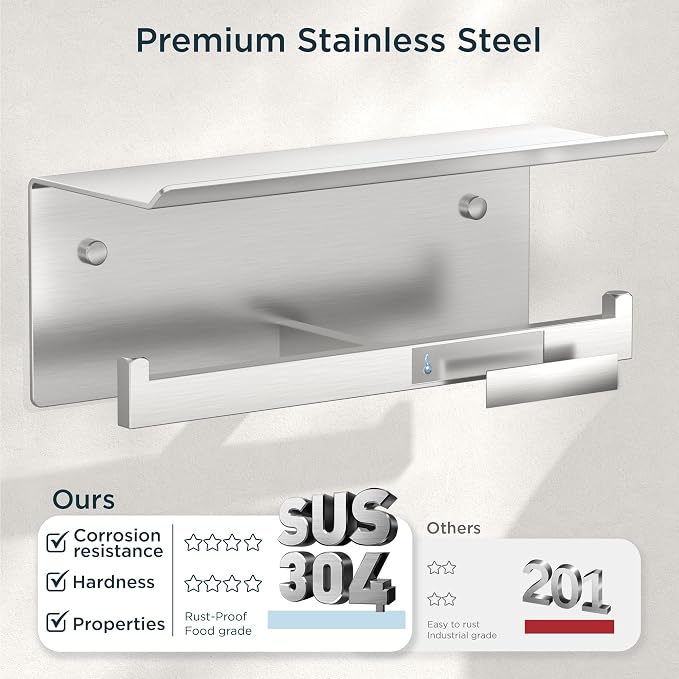 FORIOUS Toilet Paper Holder with Shelf, Commercial Toilet Paper Dispenser | Brushed Nickel 2 Pack | SUS304 Stainless Steel Wall Mount Double Bathroom Tissue Roll Holder for Hotel, Apartments, etc