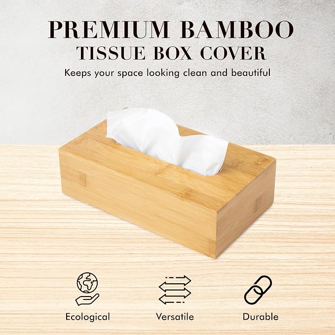 Design Tissue Box Holder - Modern, Minimalist, and Durable Wooden Tissue Box with Sliding Bottom, Easy-Refill- Premium-Quality Bamboo Tissue Box Cover, Fits 120-Count Box, Short Rectangular
