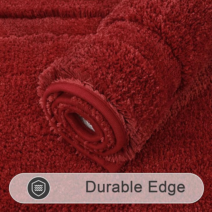 SHACOS Soft Microfiber Red Bathroom Rugs Sets 2 Pieces 32x20 inch | Absorbent Plush Bath Rugs, Non Slip Washable Shaggy Bath Mats, Fluffy Bathroom Runner Floor Mats Shower Rug