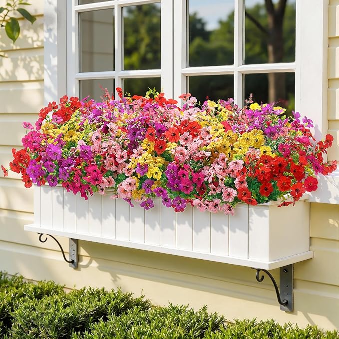 SHareconn 48 Bundles Artificial Flowers for Outdoors UV Resistant Decor | Realistic Silk Violet Lavender, UV Resistant Fake Flowers, Ideal Spring Decor for Patio Porch, Yard Planter & Home, 5 Colors