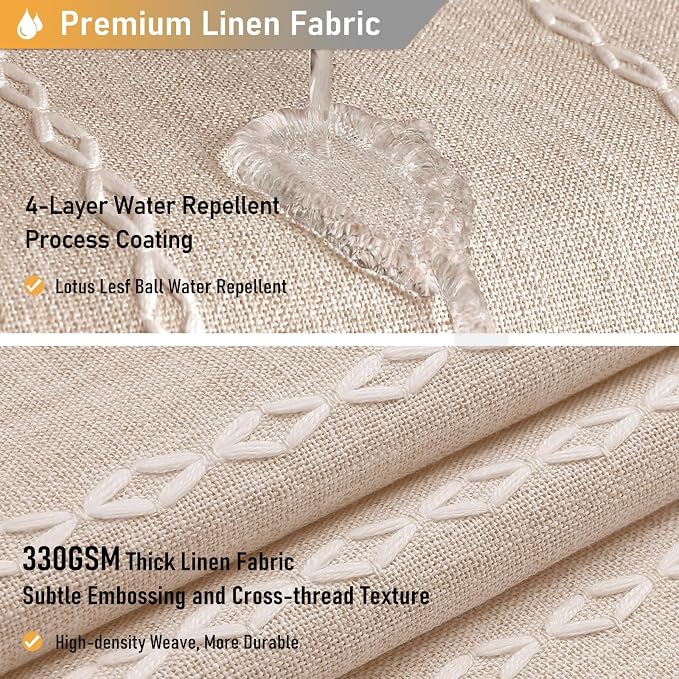 48 x 72 Boho Linen Heavy Duty Cloth Shower Curtain Set, Tan/Taupe | Stall Size, 330GSM Linen Blend, Water Repellent, Vintage Striped Fabric, 8 Plastic Hooks, Rustic Country, Machine Washable