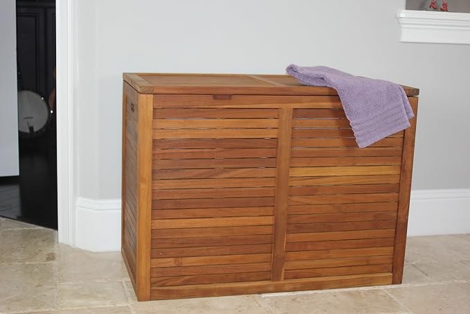 The Original Spa Double Teak Laundry or Storage Hamper | Durable, Water-Resistant Teak Construction, Indoor & Outdoor Use