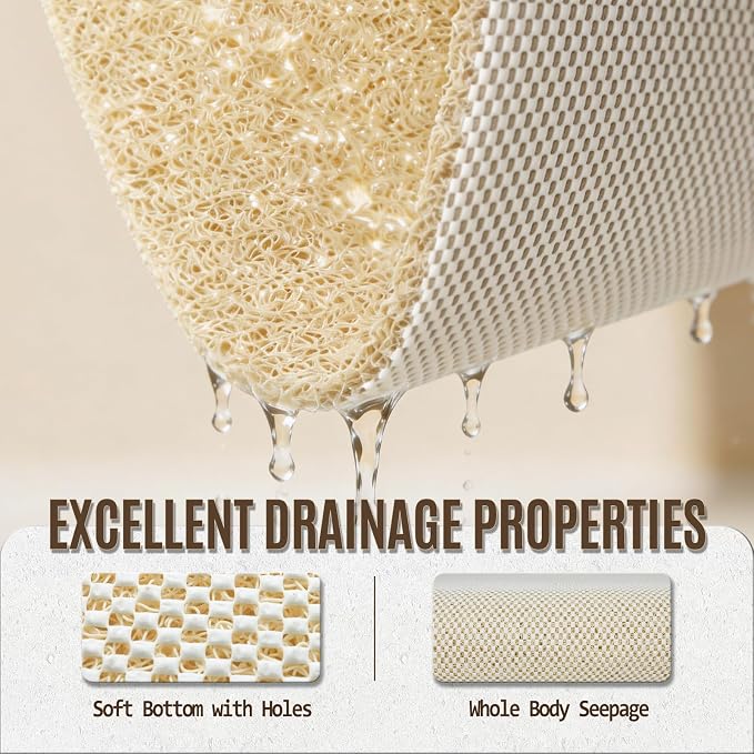 24 * 24in Shower Mat Bathtub Mat Non Slip | Bathmats Non Slip, Quick Drying Foot Scrubber Loofah Mats for Inside Shower, Tub, Bathroom, Home, Beige