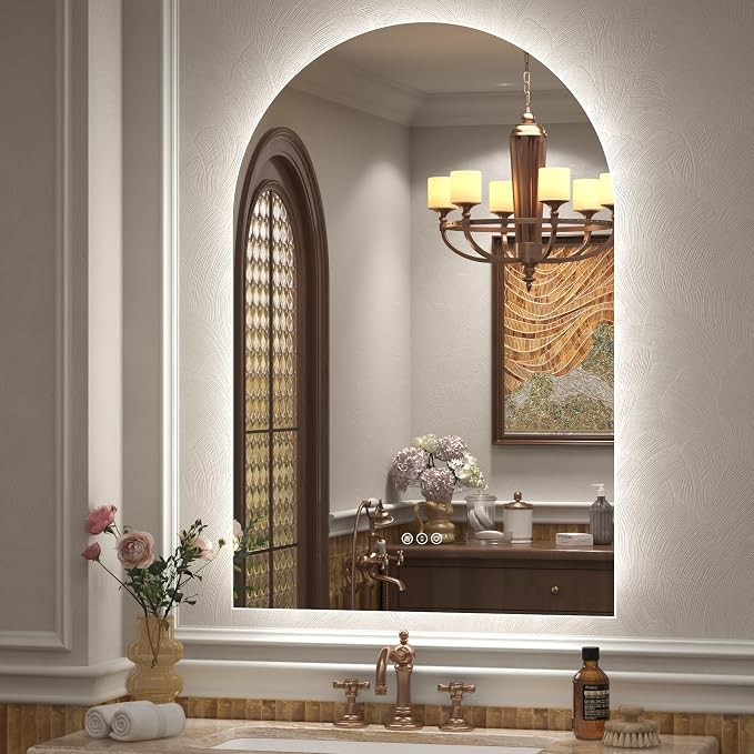 24x36 Inch Backlit Arched LED Mirror for Bathroom | Dimmable Vanity Mirror with Lights, Shatter-Proof, Anti-Fog, 3 Colors, Memory Function, ETL Listed