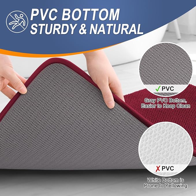 OLANLY Memory Foam Bathroom Runner Rugs 47x24, Absorbent Long Mat, Burgundy | Soft Quick Dry Bath Rugs, Non-Slip Carpet, Machine Washable Mat for Bathroom Floor, Tub and Shower, Home Decor Accessories
