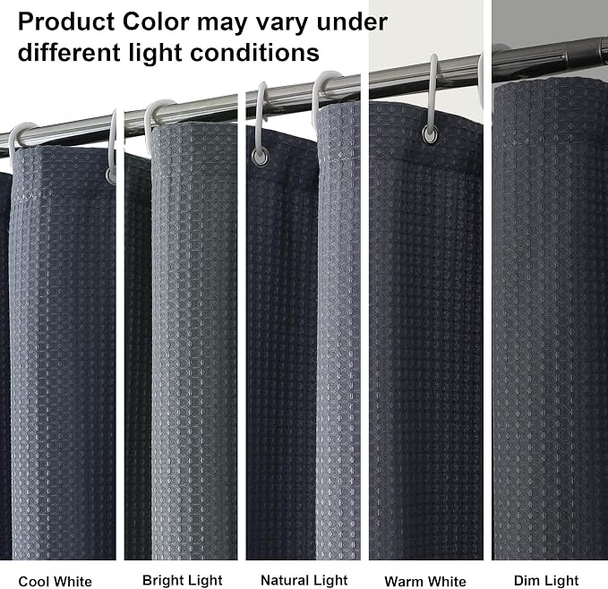 Long Fabric Shower Curtain Set, Waffle Textured Shower Curtain for Bathroom - Weight 230GSM Heavy Duty Hotel Spa Luxury Bath Curtain Set with 12 Plastic Hooks, 72x78, Grey