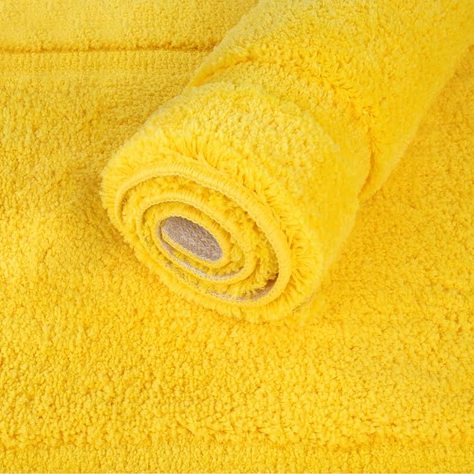 SHACOS Soft Microfiber Bathroom Rugs Set of 2 Pieces, Yellow | 47x20 + 32x20, Absorbent Plush Bath Rugs, Non Slip Washable Shaggy Bath Mats, Fluffy Bathroom Runner Floor Mats Shower Rug