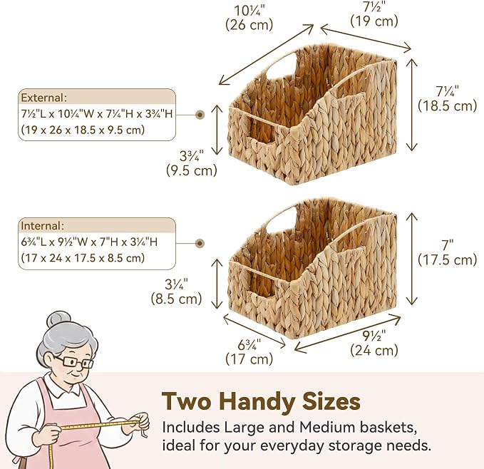 GRANNY SAYS Wicker Baskets for Organizing, Water Hyacinth Storage Baskets | Wicker Storage Baskets for Pantry, Open Front Basket for Shelves, Kitchen Storage Baskets, Decorative Basket for Home Decor