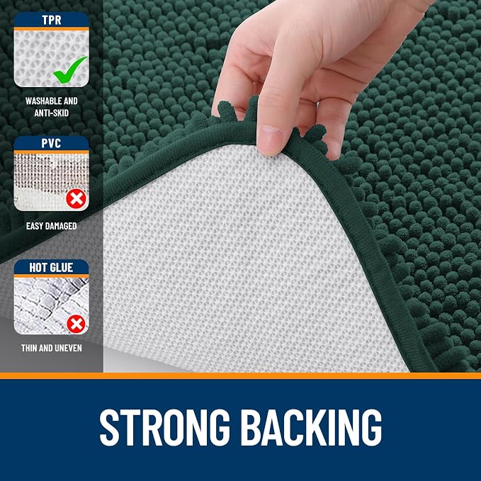 OLANLY Bathroom Runner Rugs 59x20, Extra Soft Absorbent Chenille Bath Rugs | Blackish Green, Quick-Drying Rubber Backing, Machine Washable Long Bath Mat for Bathroom Floor, Tub and Shower, Home Decor