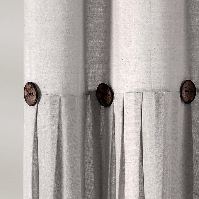 Lush Decor Linen Button Farmhouse Shower Curtain, 72" W x 78" L, Gray & Off White - Extra Long Shower Curtains - Gray Shower Curtain Fabric - Farmhouse Bathroom Decor
