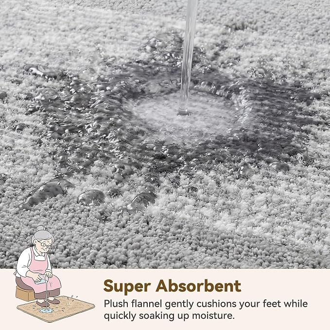 GRANNY SAYS Grey & White Bathroom Rug 16" x 24", Non-Slip Bath Mat | Ultra-soft, with durable TPR backing for reliable grip, fast water absorption, machine washable for small bathroom spaces