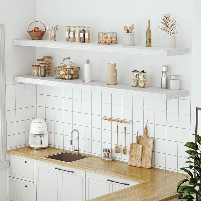 Vivelove Deep Floating Shelves 72x12” Set of 1, White | Easy Install With Hardware, 2" Thick, Invisible Brackets, Wall Mounted, No Sagging, For Any Room