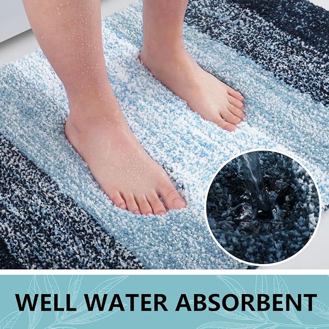 Arotive Microfiber Bathroom Rugs, Shaggy Soft Absorbent Bath Rug, 44x24 | DarkBlue, Rubber Backing Thick Plush Machine Washable Dry Bath Mats for Bathroom, Tub and Shower, Rectangular