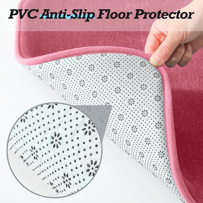 Bathroom Rugs Sets 3 Piece, Non-Slip & Quick Dry Bath Mat Set, Ultra Soft Velvet Bath Rugs for Bathroom, Toilet and Shower Floor, Pink