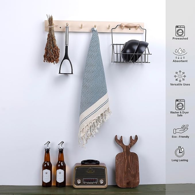 Evelynen Turkish Hand Towels for Bathroom & Kitchen Towels Decorative Set of 2 | Boho Farmhouse Hand Towels with Hanging Loops for Face, Dish, Kitchen & Bath |(16" x 32" - Teal)
