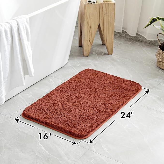 MIULEE Fall Rust Bathroom Rugs Soft Small Microfiber Bath Mat 16x24 Inch | Absorbent, Non Slip, Quick Dry, Fluffy Bath Rugs for Bathroom Floor Tub Showers, Machine Washable