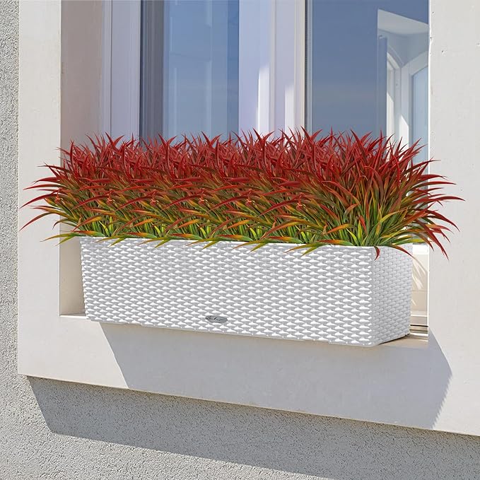 16 Pcs Artificial Plants Outdoor Fake Fall Greenery Stems, Red | Faux grass, UV resistant, plastic plants shrubs, autumn Thanksgiving garden pathway window farmhouse front porch home decor