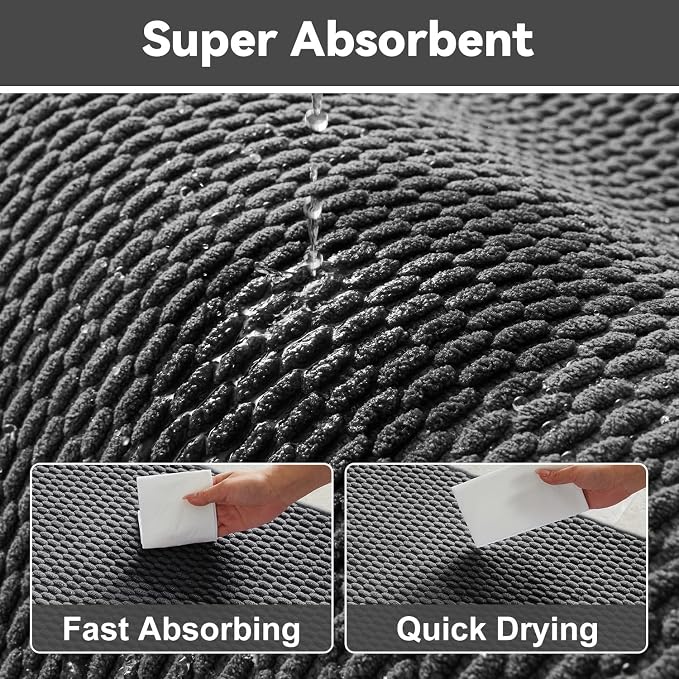 Triohero Bathroom Rugs Non Slip Washable, Super Absorbent Thin Bath Mat Quick Dry Low Pile Bathroom Rug, Dark Grey 24"x47"