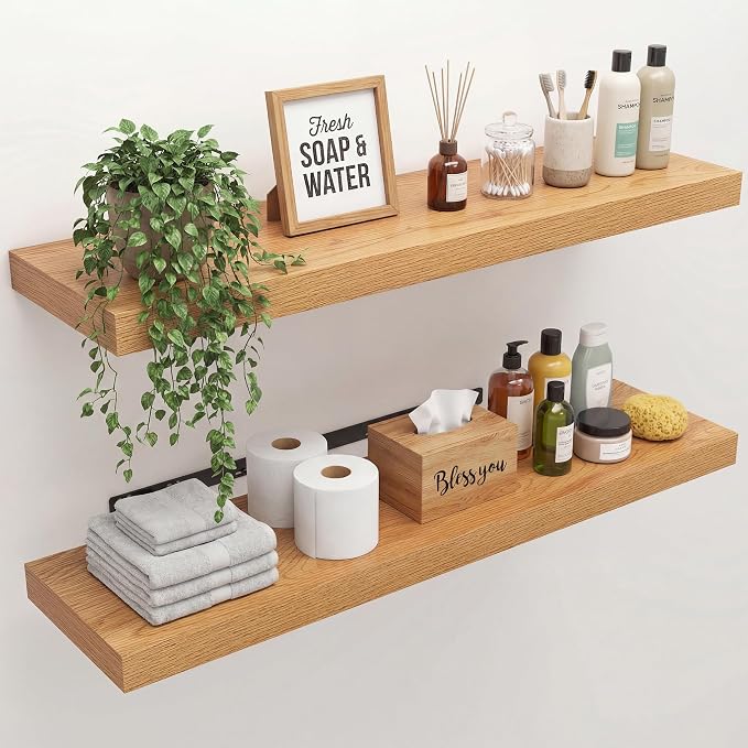 36 in Floating Shelves for Wall Decor Color Oak,Pack 2 | Modern floating shelves for living room,bedroom,kitchen and bath.Organize & display books,photos and decor.easy mount,sturdy.