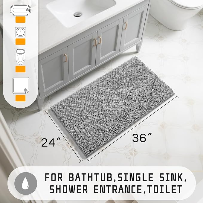 Yimobra Large Bathroom Rugs 36"x24", Non Slip Bath Mat for Tub, Shaggy Rug Floor Carpet, Extra Soft Super Absorbent Quick Dry, Machine Washable,Gray