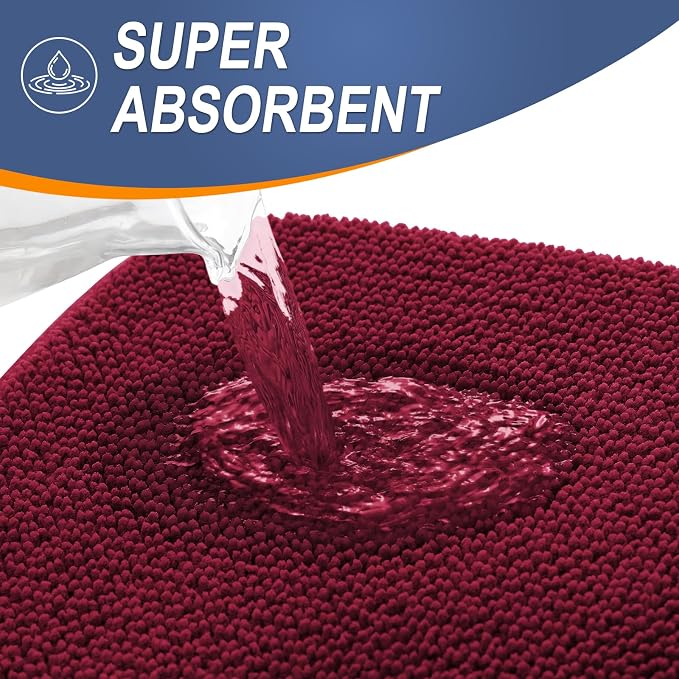 OLANLY Memory Foam Bathroom Runner Rugs 47x24, Absorbent Long Mat, Burgundy | Soft Quick Dry Bath Rugs, Non-Slip Carpet, Machine Washable Mat for Bathroom Floor, Tub and Shower, Home Decor Accessories