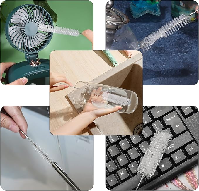 CiaraQ Bottle Cleaning Brushes, 8 Inch Nylon Tube Brush Set | White Cleaner for Narrow Neck Bottles Cups with Hook, Set of 13pcs, White