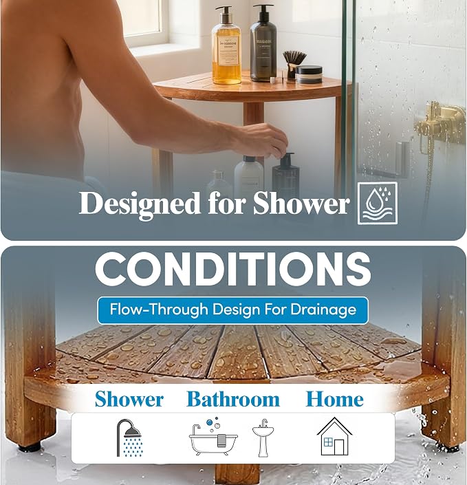 AquaTeak Kai-Petite 12" Teak Corner Shelf Stand, 3 Tier Shower Stand | Space-Saving Design, Durable Water-Resistant Teak, Anti-Slip Feet