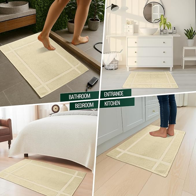 Pearl Linens Pack of 2 100% Cotton Bath Mat 20x30 inches, Soft & Absorbent Quick Dry Bathroom Mat Set, Not Bathroom Rugs, After Shower Mat, Bath Tub Mat, 687 GSM, Machine Washable, Beige