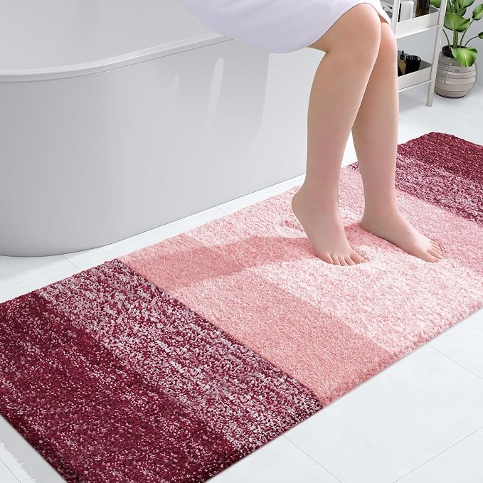 OLANLY Bathroom Runner Rug 59x24, Extra Soft Absorbent Microfiber Bath Rugs | Red, Non-Slip Quick-Drying Rubber Backing, Machine Washable Long Bath Mat for Floor, Tub and Shower, Home Decor Accessories