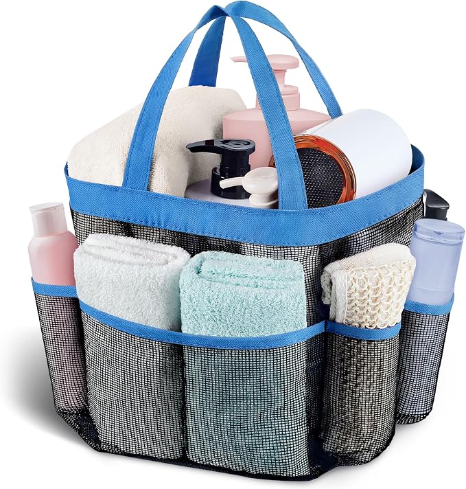 Mesh Shower Caddy Portable - 9 Pockets, Shower Bag for Dorm Room Camping | 2 Handle Quick Dry Shower Bag College Dorm Room Essentials Large Capacity Hanging Basket for Bathroom Travel Swimming Gym