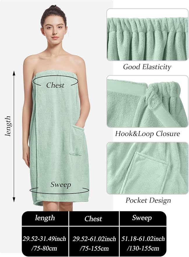 Women'S Soft Wrap Towel Full Length，Bath Robe After Shower Female Plush Long，Spa Bathrobes Lightweight With Pockets