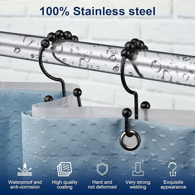 Gidse Shower Curtain Hooks,Sturdy Stainless Steel Double Sided Shower Hooks Rings for Bathroom Shower Curtain Rods Curtains Set of 12 Hooks - Matte Black