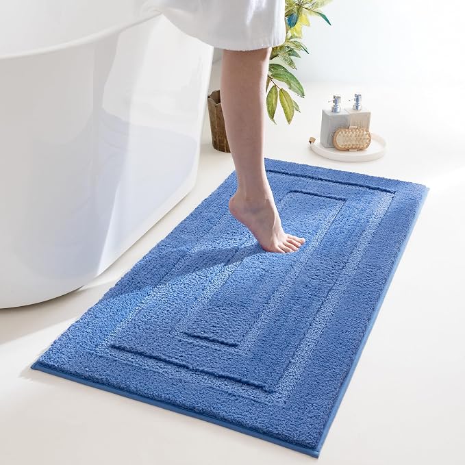 GRANNY SAYS Blue Bathroom Runner Rug 24" x 48", Soft Microfiber Bath Mat | Non-Slip long rug with TPR Backing, Absorbent, Machine Washable Extra Large Bath Rugs for Double Vanity, Shower, Tub