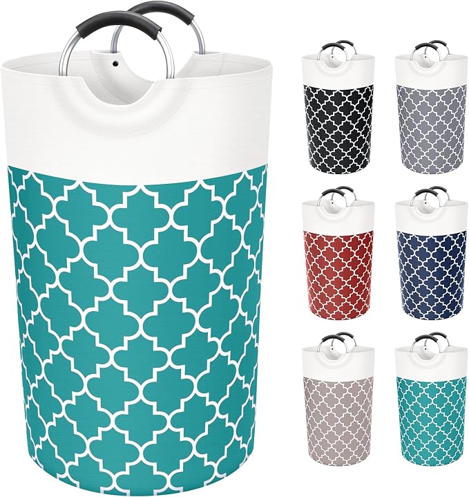 Large Laundry Basket, 82L Tall Collapsible Hamper with Handles, Green | Freestanding Laundry Hamper, Waterproof Dirty Clothes Storage Bag for College, Bathroom, Foldable Washing Bin for Travel