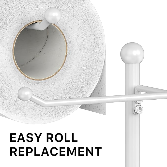 Simple Houseware English Style Toilet Paper Stand Holder w/Woodtop, White | 4 Paper Rolls, 8.5" x 8.75" x 29.2"