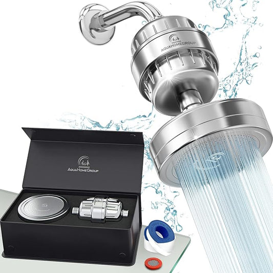 AquaHomeGroup Filtered Shower Head, 20+3 Stage, Reduces Chlorine, Chrome | Shower filter 20+3 stage, reduces chlorine and odor, high output, wall-mount, chrome finish, stainless steel