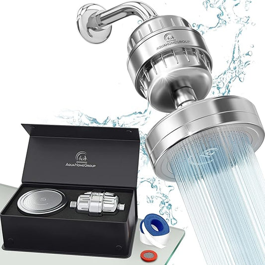 AquaHomeGroup Handheld Shower Filter, 20+3 Stage, 1.8 GPM, Chrome | Shower head 20+3 stage filtration, KDF media, reduces chlorine, heavy metals, sediment, Vitamin C E A, high pressure